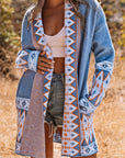Ariah Aztec Print Open Front Knitted Cardigan