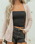 Solid Hollow Knit Open-Front Cardigan