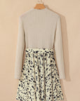 Leopard Patchwork Ribbed Knit Belted Dress