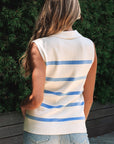 Lainey Stripe Split V Neck Collared Ribbed Sweater Vest