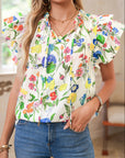 Floral Ruffle Tiered Sleeve Blouse