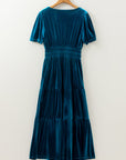 Velvet Shirred Waist Tiered Maxi Dress