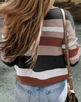 Colorblock Stripe Ribbed Round Neck Sweater
