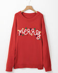 Plus Size Christmas Merry Embroidered Dotted Sweater