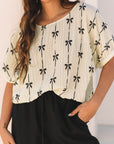 Bow Textured Puff Sleeve Top