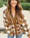Checker Sherpa Button-Up Pocketed Cardigan