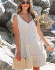 Kenia Solid Color Tied Straps Ruffle Tiered Mini Dress