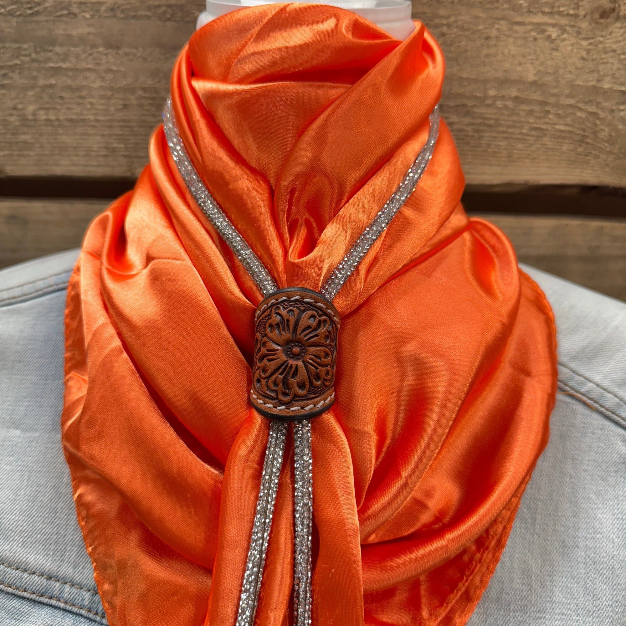 35X35" Solid Orange Wild Rag / Scarf - Leather Slide and Bolo Tie