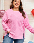 Plus Size Bow Lace Embroidered Dolman Sleeve Sweatshirt