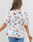 Salome Floral Puff Sleeve V Neck Babydoll Blouse