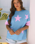 Etta Frayed Denim Star Patched Oversize Top