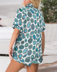 Turquoise Crazy Satin Ruffle Western Pajama Set