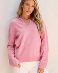 Ashlynn Flower Detail Knitted Notched Neck Sweater