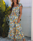 Amayah Allover Shirred Cut Out High Waist Jumpsuit