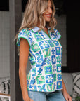 Floral Colorblock Flutter Sleeve Blouse
