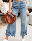 Juliette Embroidered Cropped Wide Leg High Waist Jeans