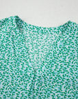Leopard Ruffle Notched V-Neck Blouse