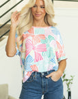 Kaeli Bowknot Waffle Crewneck Loose Short Sleeve Top