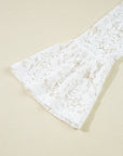 Solid Lace Crochet Bell Sleeve Blouse