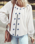 Geometric Embroidered Long Sleeve Blouse