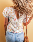 Claire Floral Lace Trim Short Sleeve Blouse