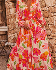 Floral V-Neck Puff Sleeve Maxi Dress