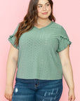 Lakelynn Petal Sleeve Jacquard V Neck Plus Size Blouse