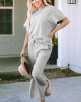 Solid Textured T-Shirt and Drawstring Pants Set