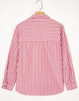 Stripe Patch Pocket Side Slit Buttoned Shirt