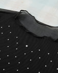 Rhinestone Mesh Long Sleeve Top