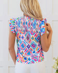 Reign Flutter Sleeve Mock Neck Shirred Blouse