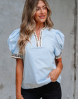 Leopard Contrast Puff Sleeve Blouse