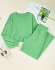Solid Puff Sleeve Top and Drawstring Pants Set