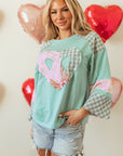 Valentine Heart Plaid Floral Patchwork Long Sleeve Top