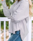 Stripe Smocked Cuff Buttoned Shirt