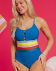 Romina Contrast Stripe Accent Crisscross One Piece Swimwear