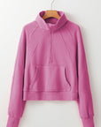 Solid Fleece-Lined Half-Zip Up Collar Sweatshirt
