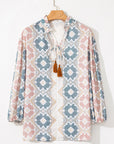 Geometric Tassel Tie V-Neck Blouse