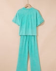 Arabella Acid Wash Star Patched Rolled Trim Pants Set