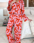 Pink Bow Sleeve Pajama Set
