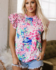 Keyla Floral Mixed Ruffle Cap Sleeve Blouse