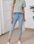 Stripe Textured Puff Sleeve Blouse