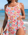 Floral Ricrac Trim Spaghetti Strap Swim Dress