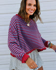 Stripe Reverse Seam Contrast Trim Sweatshirt
