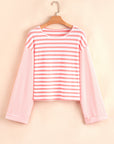 Colorblock Stripe Textured Dropped Long Sleeve Top