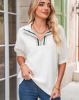 Stripe Contrast Collar Textured Blouse