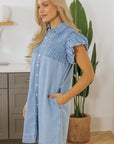 Vanessa Flutter Sleeve Button Up Denim Dress