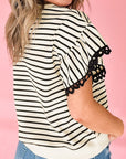 Plus Size Stripe Scallop Trim Short Sleeve Top