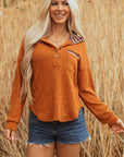 Payton Plaid Hood Patchwork Chest Pocket Henley Top