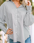 Skye Smocked Cuffed Striped Boyfriend Shirt with Pocket